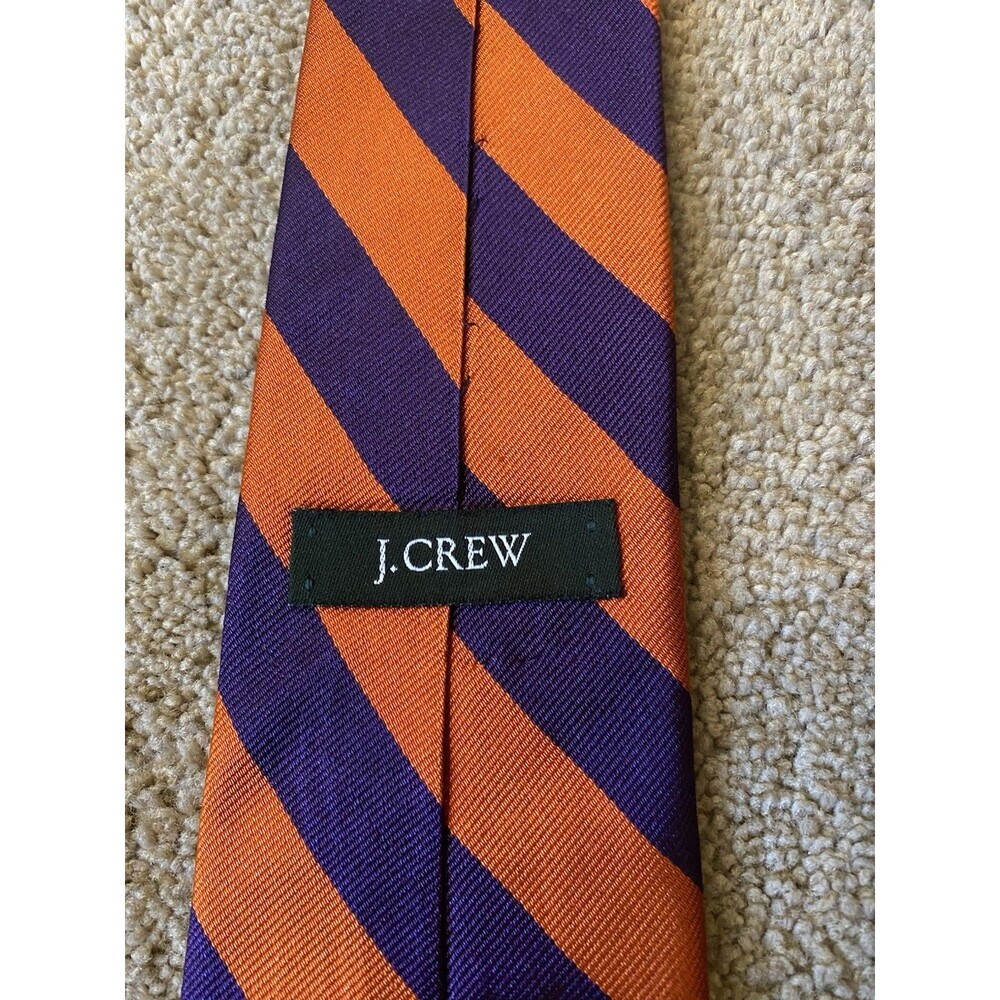 J.Crew 100% Silk Tie Made in USA  Vibrant Purple Orange Striped Pattern